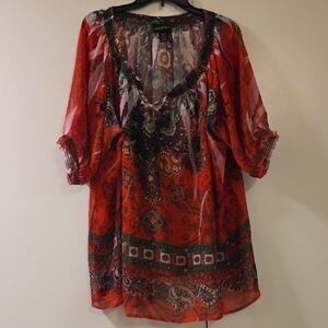 Lane Bryant Red Multicolor Paisley Boho Blouse 26/28